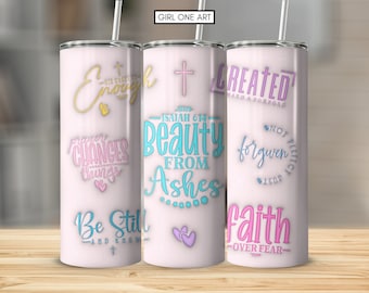 3D Inflated Bible Verse Quotes Tumbler Wrap PNG Christian Puff 20oz Skinny Straight Faith Affirmation Tumbler Sublimation Digital Download