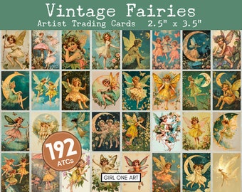 Vintage Fairies Junk Journal ATC Téléchargement instantané Étiquettes de fées Faerie Fantasy Ephemera embellissements floraux Imprimable JPG coupes difficiles
