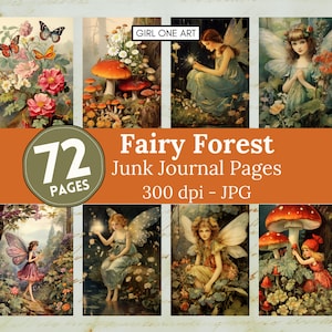 Fairy Forest Junk Journal Seiten Sofort Download Digital Scrapbook Papier Faerie Fantasy Collage Sheets druckbare Hintergründe JPG Pilze