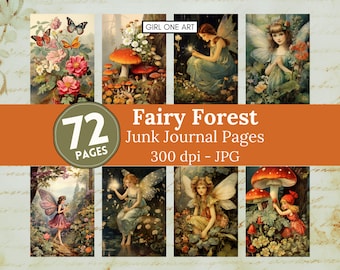 Fairy Forest Junk Journal Seiten Sofort Download Digital Scrapbook Papier Faerie Fantasy Collage Sheets druckbare Hintergründe JPG Pilze