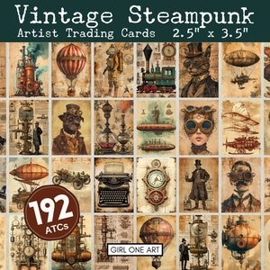 Steampunk Junk Journal ATC-kaarten Digitale Download Vintage Industriële Grunge Ephemera Fantasy Versieringen Afdrukbare Tags JPG Kieskeurig Cuts