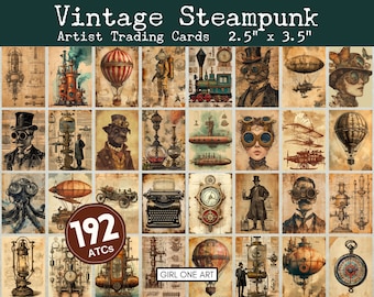 Steampunk Junk Journal ATC-kaarten Digitale Download Vintage Industriële Grunge Ephemera Fantasy Versieringen Afdrukbare Tags JPG Kieskeurig Cuts