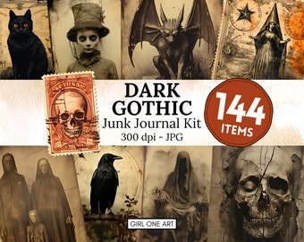 Donkere gotische junk Journal Kit Instant Download digitale scrapbook papier Spooky collage vellen Vintage Ephemera Horror gotische achtergronden JPG