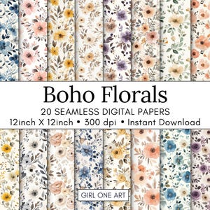 Boho bloemen afdrukbaar papier naadloos shabby chic neutraal pastel kinderkamer digitale cottagecore planner papieren antieke bloem ongewenste dagboek