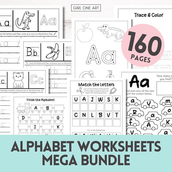 Feuilles de travail de l'alphabet à colorier, enseignant à la maison, lettres pour enfants, maternelle et tout-petits, pratique de l'écriture manuscrite
