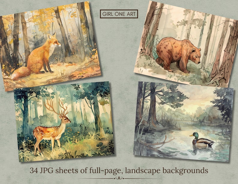 Woodland Junk Journal Kit Digital Download Scrapbook Paper Forest Fairy Collage Sheets Fox Bear Deer Ephemera Printable Backgrounds JPG image 6