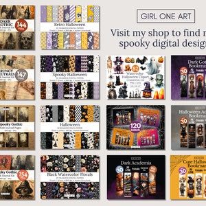 Vintage Halloween Digital Papers Seamless Commercial Use Instant Download Junk Journal Party Invitations Sublimation Wall Art Cricut Design image 9