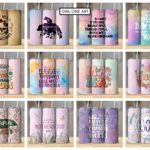 Mom Tumbler Wrap Bundle 20oz Skinny Straight Mother's Day Tumbler Sublimation Mama Design Digital Download Mom Life PNG Boho Floral Glitter image 6