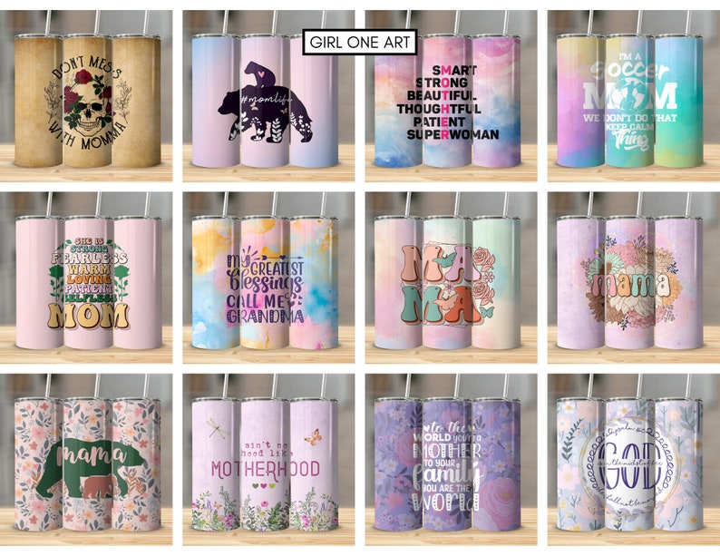 Mom Tumbler Wrap Bundle 20oz Skinny Straight Mother's Day Tumbler Sublimation Mama Design Digital Download Mom Life PNG Boho Floral Glitter image 6