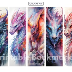 Fantasy Dragons Printable Bookmarks Bundle Digital Download PNG JPG ...