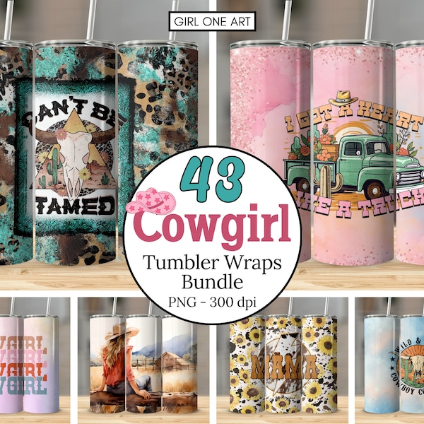 Cowgirl Tumbler Wrap Bundle 20oz Skinny & Straight PNG Country Western Sublimation Leopard Sunflower Cowhide Design Mama Digital Download