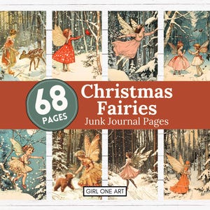 Kerst feeën ongewenste dagboekpagina's digitale winter sprookjes bos collage vellen Kit sprookjespapieren JPG bos achtergronden vos beer hert