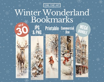 Winter Wonderland Printable Bookmark Bundle PNG JPG Holiday Stocking Filler Santa Elves Scrapbook Junk Journal Book Lover Gift Tags Labels