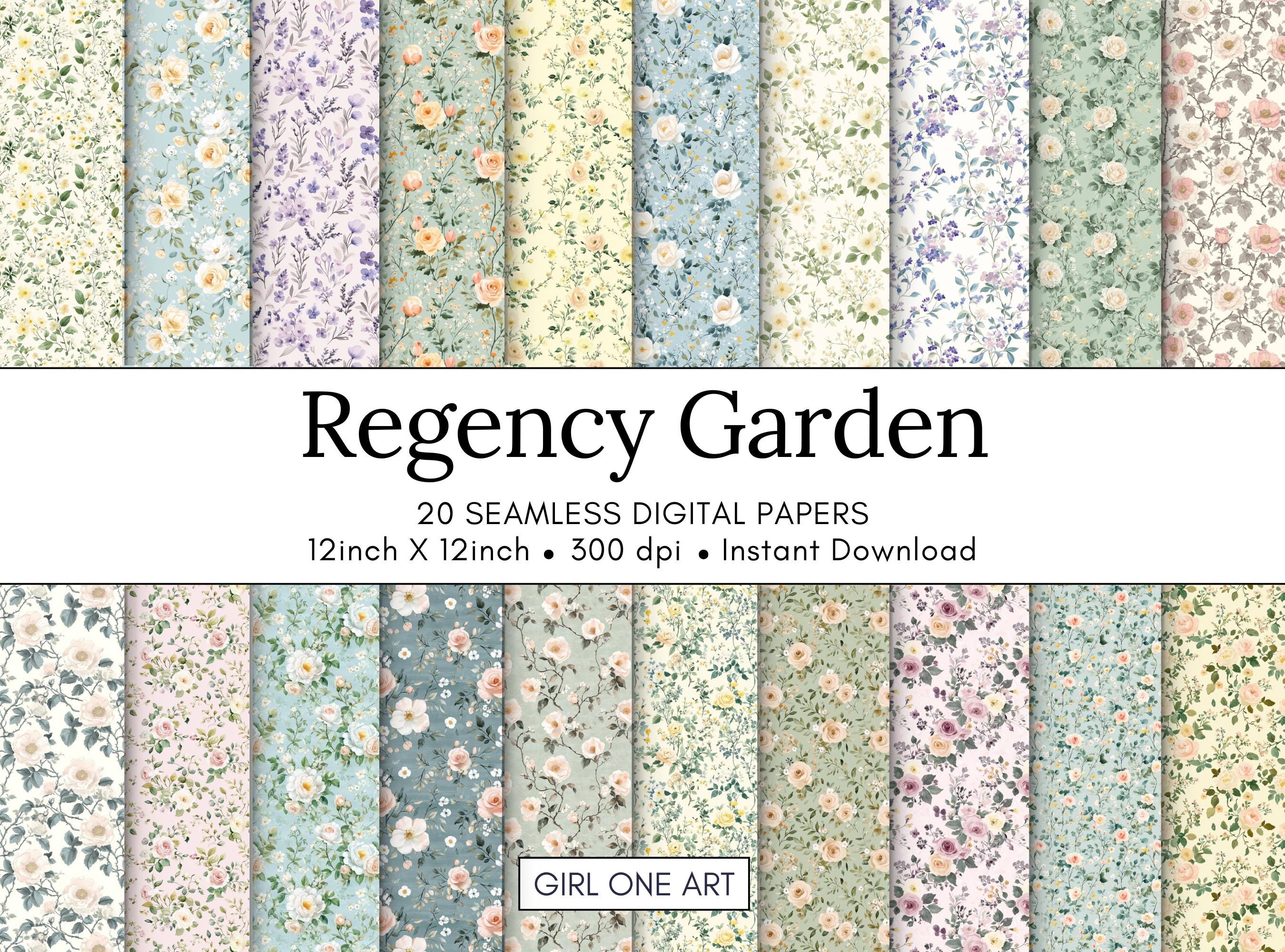 Regency Pattern Paper Sheets Regency Garden Seamless Paper: Shabby Chic Vintage Floral Cottagecore ...