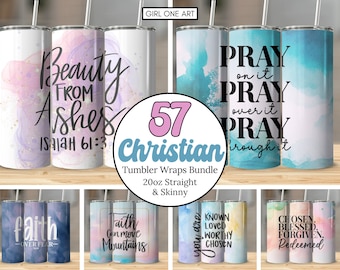 Bible Verse Tumbler Wrap Bundle 20oz Skinny & Straight Tumbler Sublimation Design Digital Download Christian Faith PNG Scripture Quotes Gift