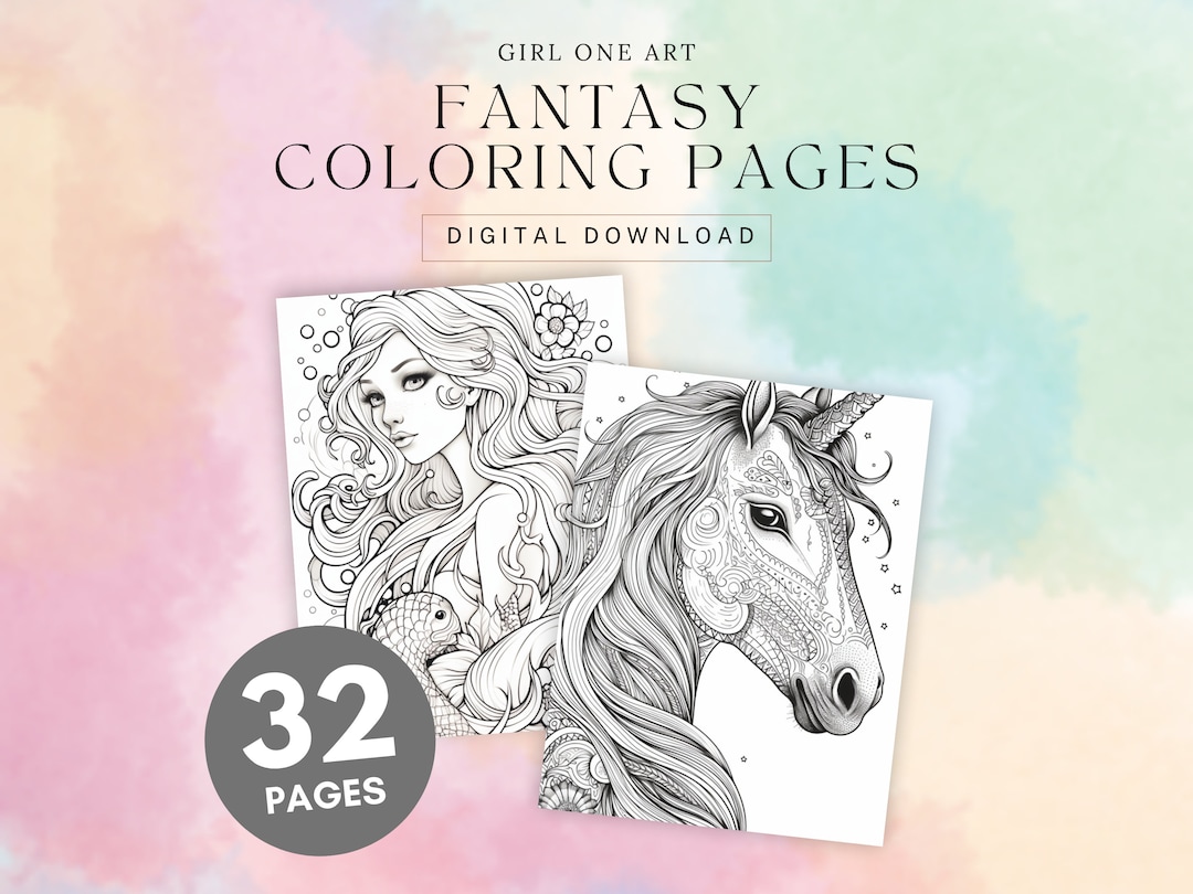 Fantasy Coloring Pages, Unicorns, Mermaids, Dragons, Fairies, Stress