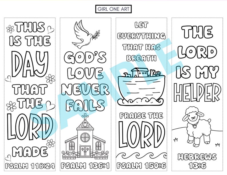 Bible Verse Coloring Bookmark Set Printable Christian Faith Bible Study Activity Scripture Bookmarks to Color Sunday School Kids Coloring image 3
