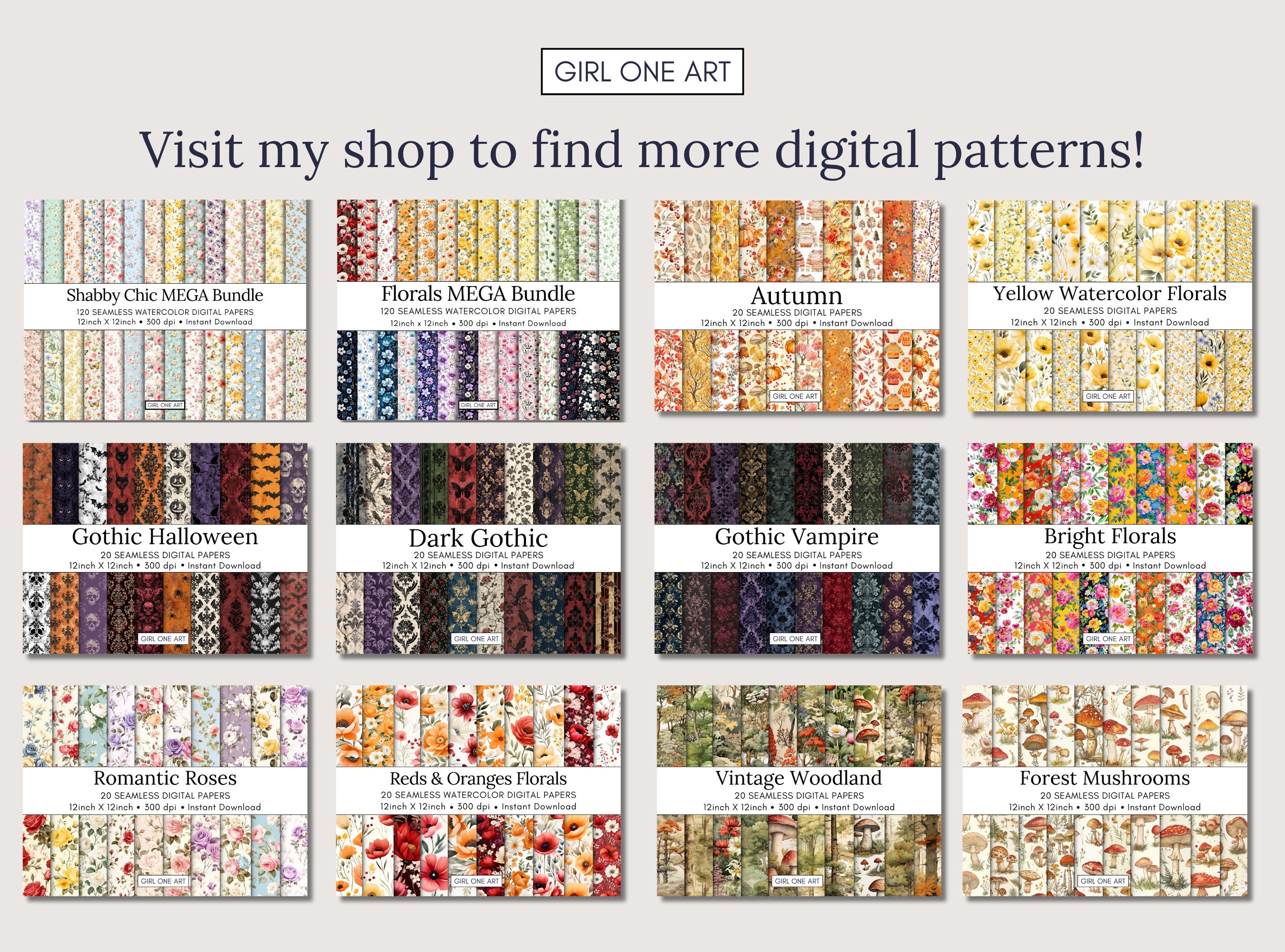 Autumn Florals Printable Paper Bundle Seamless Fall Junk Journal ...