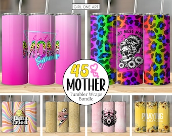 Mother Tumbler Wrap Bundle 20oz Skinny Straight Mother's Day Tumbler Sublimation Mama Design Digital Download Mom Life PNG Floral Glitter