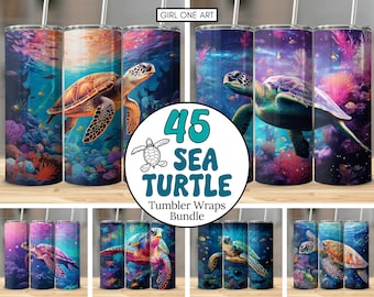 Sea Turtle Tumbler Wrap Bundle 20oz Skinny Straight Tumbler PNG Summer Sublimation Design Beach Ocean Watercolor Digital Download Mom Gift