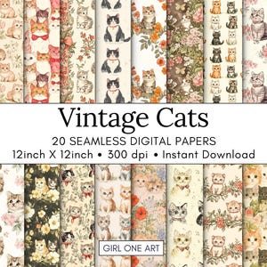 Gatti vintage carta senza soluzione di continuità digitale boho baby nursery animali shabby chic cottagecore motivo floreale sfondo carino diario spazzatura effimero