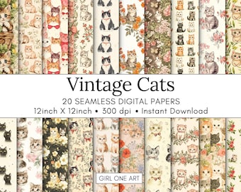 Vintage Cats Seamless Paper: Boho Nursery Pattern (JPG & PDF Digital Download)