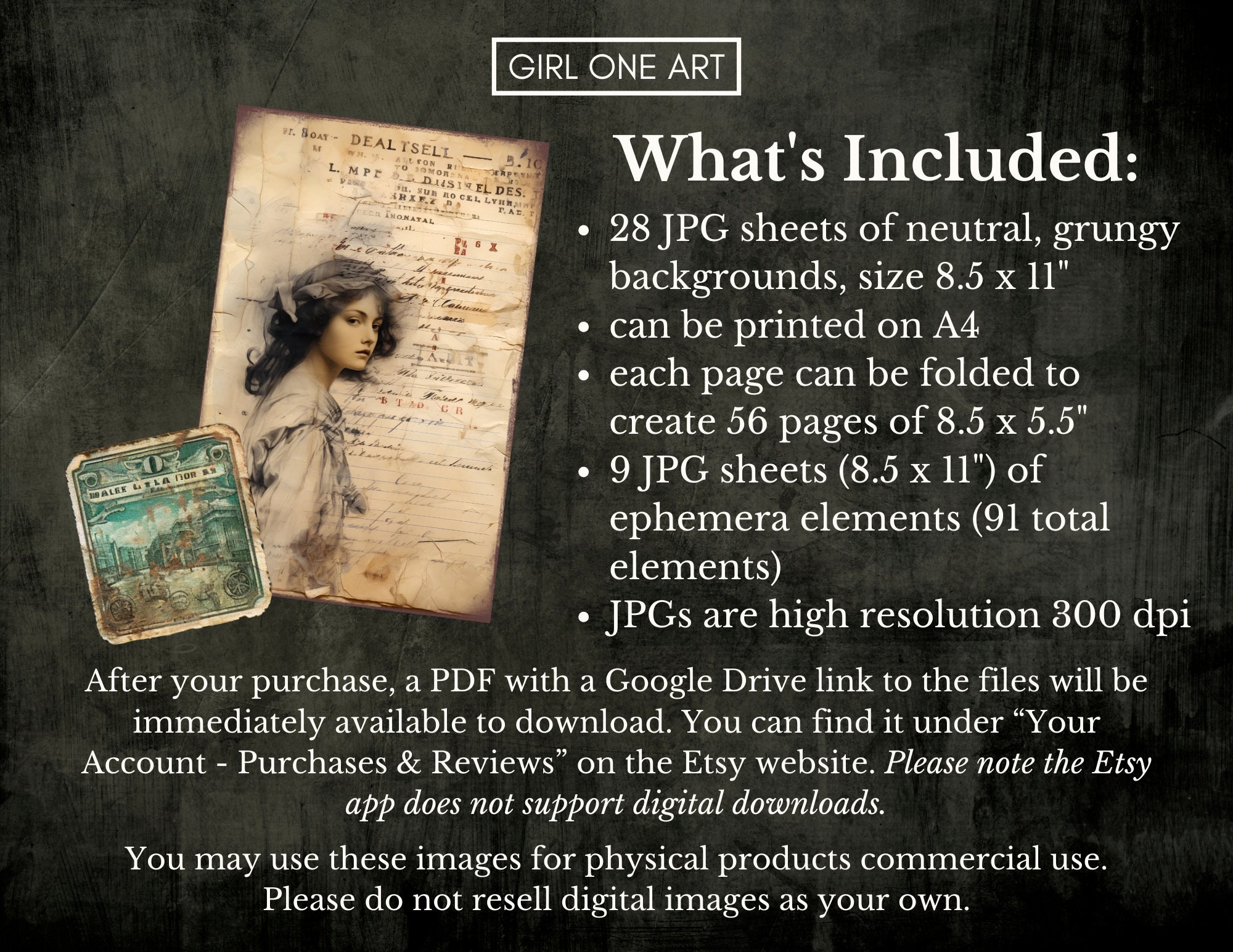 Grunge Junk Journal Kit Instant Download Digital Scrapbook Paper Kit ...