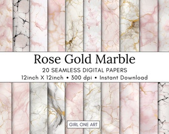 Rose Gold Marble Seamless Paper Digital Patterns Bundle Commercial Use Junk Journal Wedding Invitations Printable Sublimation Design Cricut