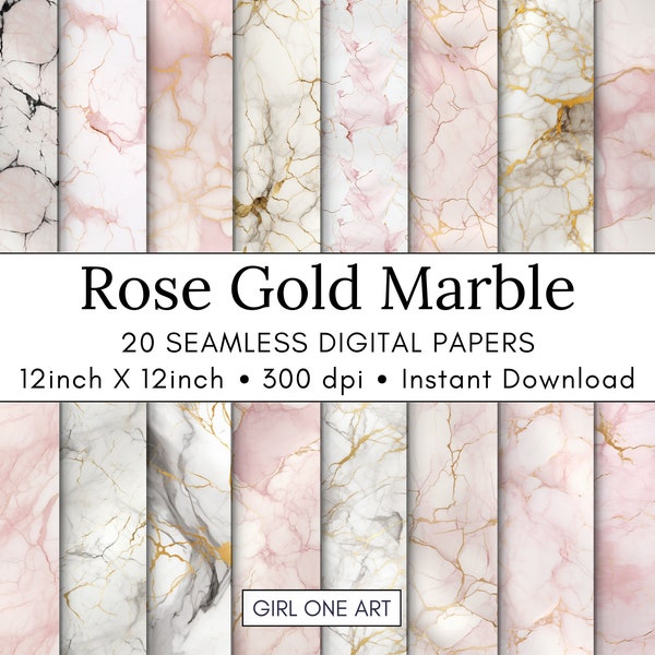 Rose Gold Marble Seamless Paper Digital Patterns Bundle Commercial Use Junk Journal Wedding Invitations Printable Sublimation Design Cricut