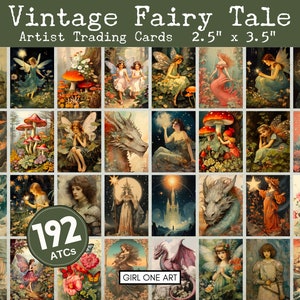 Vintage sprookje ongewenste dagboek ATC's Instant Download feeën Tags fantasie kortstondige draak versieringen heks afdrukbare JPG pietluttige bezuinigingen