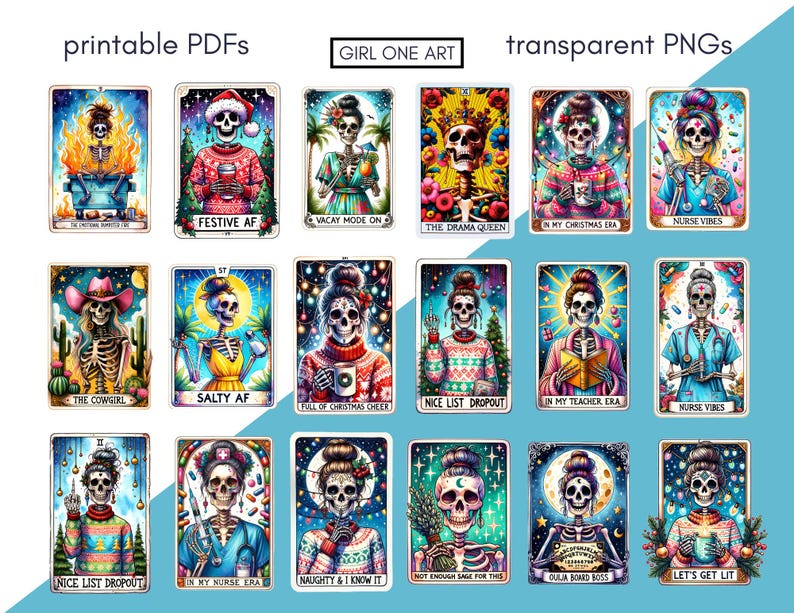 Funny Tarot Cards Clipart Set PNG PDF Commercial Use Sarcastic Snarky Skeleton Sublimation Witchy Digital Mom Dad Adult Humor Design image 6