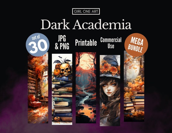 Dark Academia Printable Bookmark Bundle Digital Download PNG JPG Commercial Use Print Cut Sublimation Fantasy Spooky Halloween Junk Journal