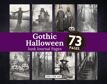 Gothic Halloween Junk Journal Pages Digital Scrapbook JPG Paper Goth Collage Sheets Vintage Horror Witchcraft Backgrounds Grimoire Download