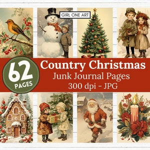 Land kerst ongewenste dagboekpagina's JPG digitaal winter plakboek kerstman collagevellen vintage bos bos kerstmis achtergronden