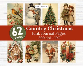 Country Christmas Junk Journal Pages: Vintage Winter Ephemera (Digital Download)