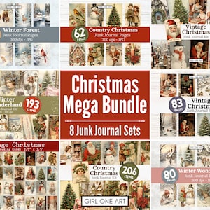 Kerst ongewenste dagboek Kit bundel digitaal plakboek papier kerstman collage vellen JPG kerst ephemera printables ATC Winter Woodland
