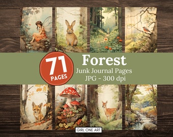 Forest Woodland Junk Journal Pages Digital Download Scrapbook Paper Fairy Collage Sheets Kit Fox Deer Printable Backgrounds Mushrooms JPG