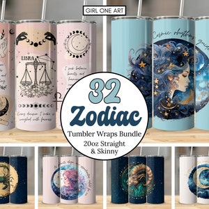Zodiac Sign Tumbler Wrap Bundle 20 oz Skinny & Straight Tumbler Sublimation Design Digital Download Inspirational Tumbler PNG Commercial Use image 1