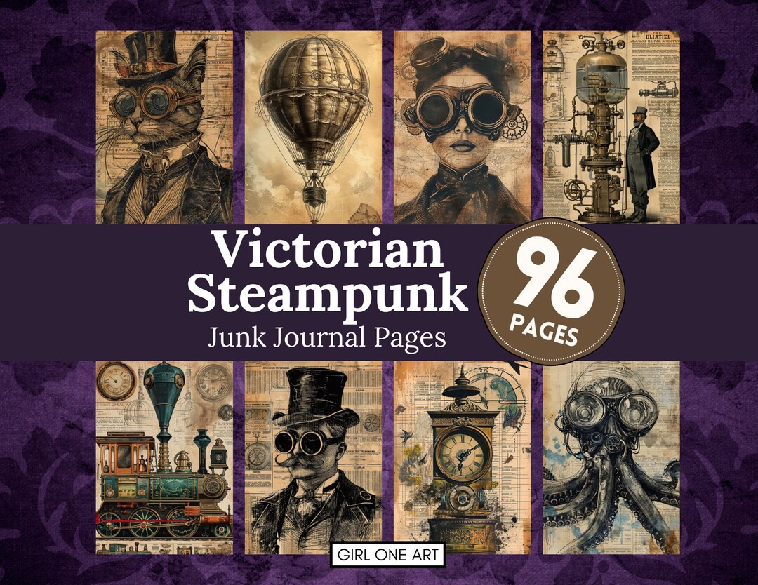 Victorian Steampunk Junk Journal Pages Digital Scrapbook Paper Vintage ...
