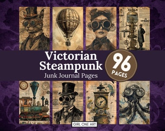 Viktorian Steampunk Junk Journal Seiten Digital Scrapbook Papier Vintage Fantasy Collage Sheets Printable Industrial Grunge JPG herunterladen