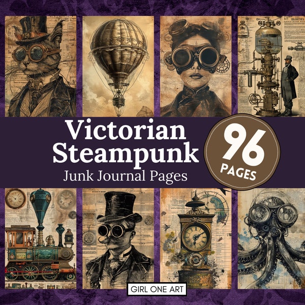 Victorian Steampunk Junk Journal Pages Digital Scrapbook Paper Vintage Fantasy Collage Sheets Printable Industrial Grunge Download JPG