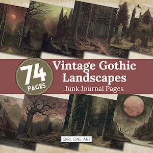 Vintage Gothic Landschaften Junk Journal Seiten Digitaler Download Gruselige Scrapbook Papier Collage Sheets Druckbare Halloween Hintergründe JPG