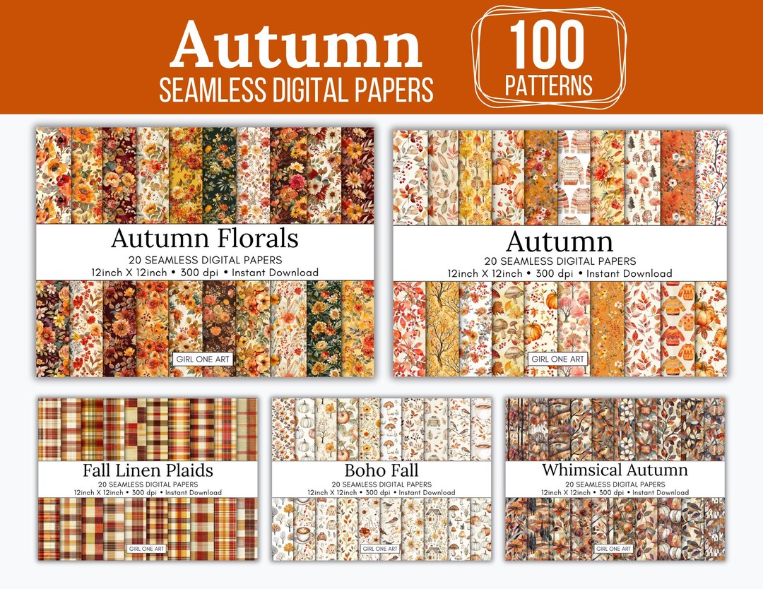 Autumn Seamless Paper Mega Bundle: Vintage Fall Patterns (digital ...