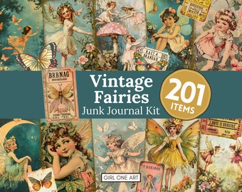 Vintage Fairies Junk Journal Kit Instant Download Digital Scrapbook Paper Faerie Fantasy Collage Sheets Printable Vintage Ephemera JPG