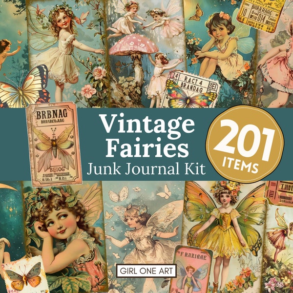 Kit de journal indésirable fées vintage Téléchargement instantané numérique Scrapbooking papier Faerie Fantasy Collage feuilles Imprimable vintage éphémère JPG