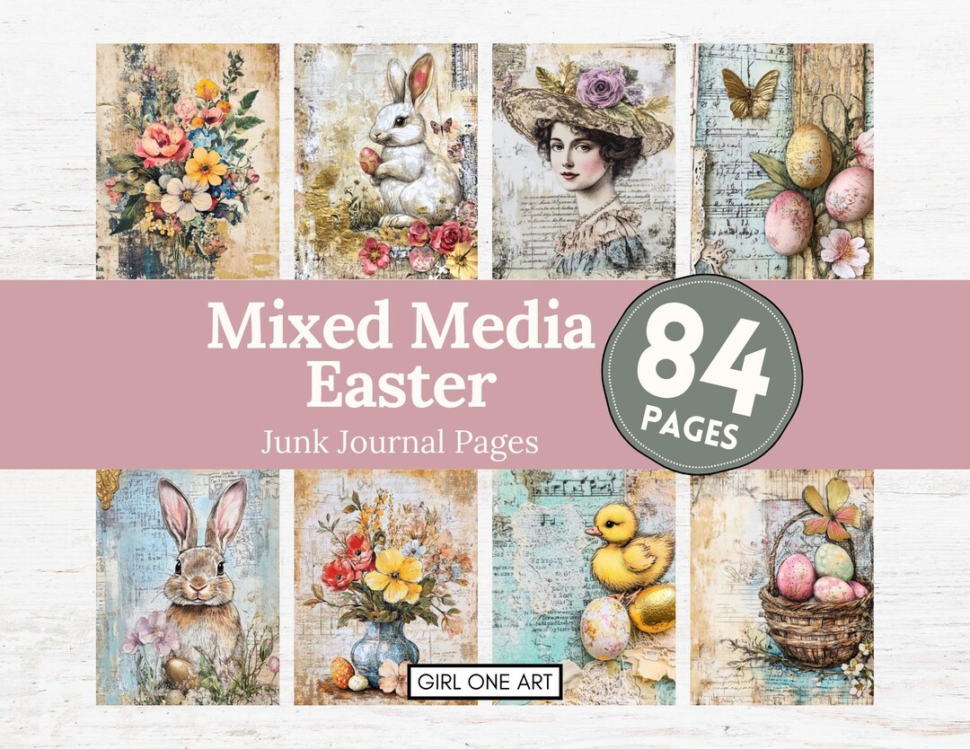 Mixed Media Easter Junk Journal Pages: Rustic Collage Paper (digital ...