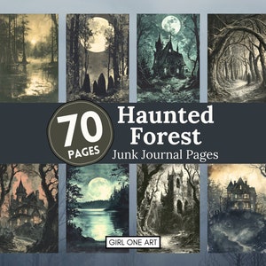 Foresta stregata Pagine di diario spazzatura JPG digitale Carta gotica scura Sfondi stregoneria vintage Grimorio Strega Mistico Goth Halloween Wicca