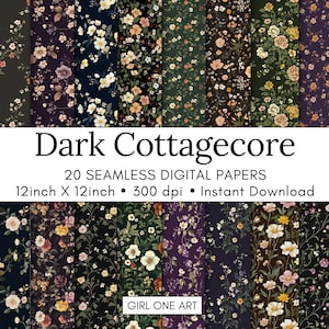 Donker Cottagecore Afdrukbaar papier Naadloos Romantisch Bloemen Digitaal Vintage Scrapbook Papier Bloem Junk Journal JPG Shabby Chic Ephemera