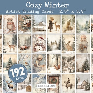 Gezellige winter ongewenste dagboek ATC-kaarten JPG-tag rustiek vakantie sprookje kortstondige afdrukbare kieskeurige sneden kerst fantasie sprookje vos beer hert