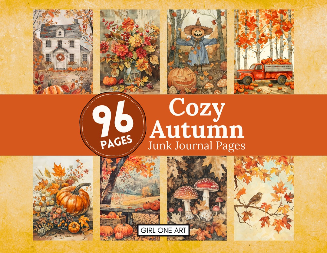 Cozy Autumn Junk Journal Pages Digital Download JPG Scrapbook Paper Kit ...